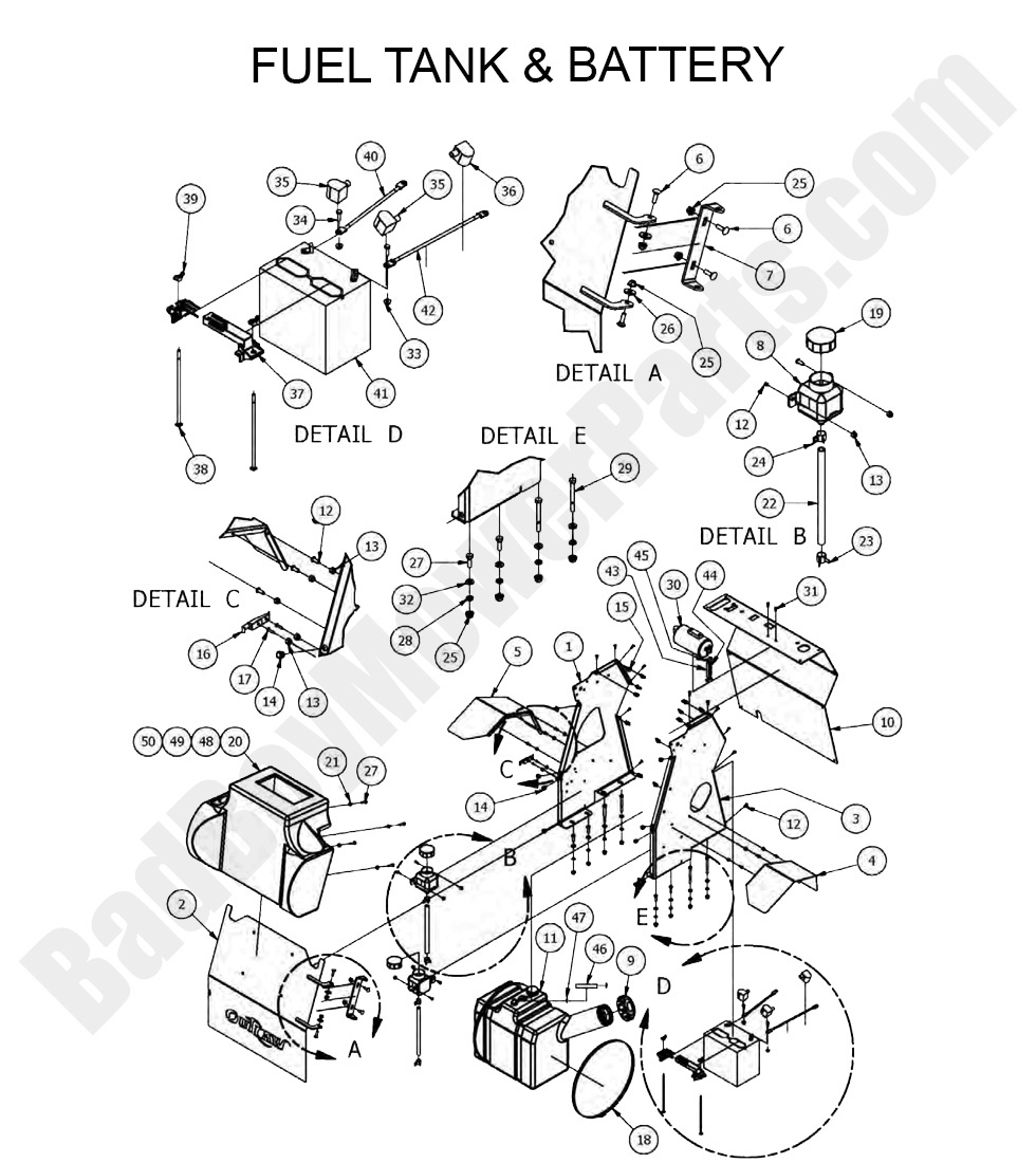 1645 - Bad Boy Mower Parts Lookup > 2017 > Stand-On > Fuel Tank & Battery